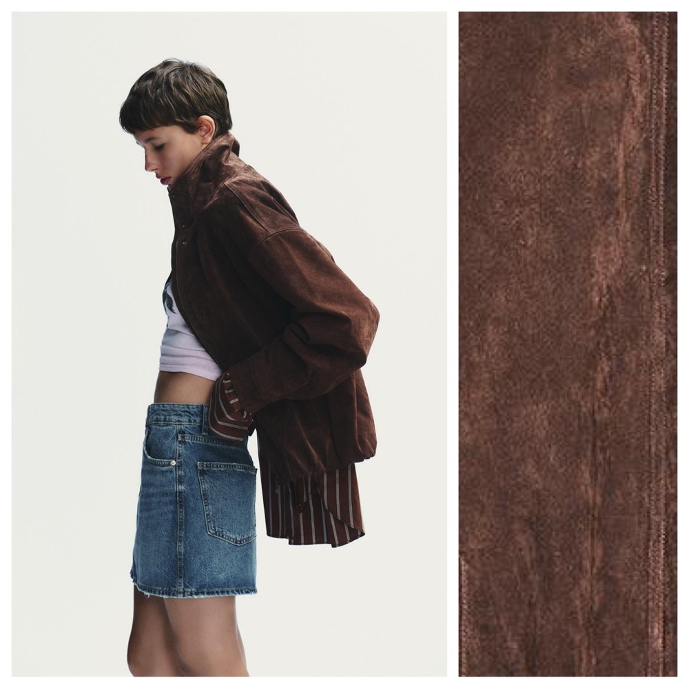 NWT. Zara Dark Brown 100% Suede Leather Jacket. Size L. - Picture 5 of 15